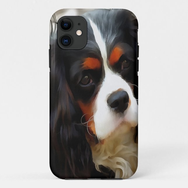 Capa Para iPhone 11 Retrato De Um Rei Charles Cavalier Spaniel (Verso)