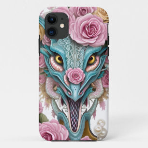 Capa Para iPhone 11 Retrato de uma linda cabeça de dragão rosa-branca
