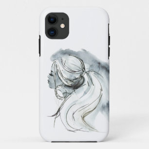 Capa Para iPhone 11 Retrato feminino aquarela,