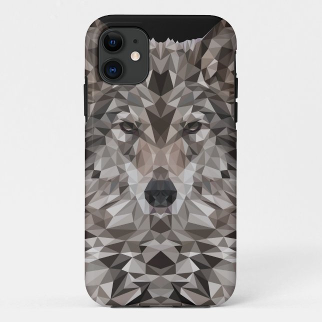 Capa Para iPhone 11 Retrato Geométrico do Wolf da cinza (Verso)