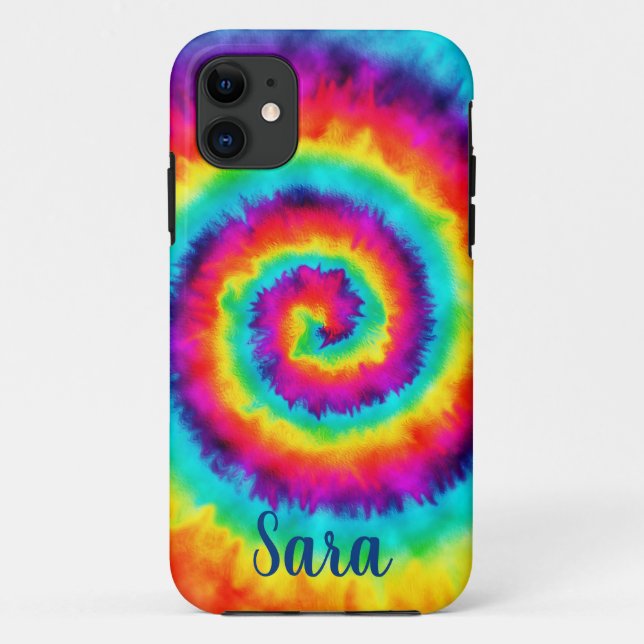 Capa Para iPhone 11 Retro Espiral Rainbow Tie Dye (Verso)