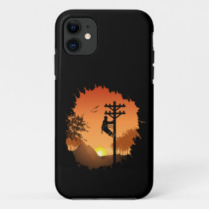 Capa Para iPhone 11 Retro Lineman Sunset Padre Electric Cable Lineman