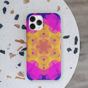 Capa Para iPhone 11 Retro Mandala Flor Amarelo Cor-de-rosa e Azul