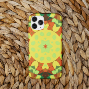 Capa Para iPhone 11 Retro Mandala Flor Amarelo Laranja e Verde