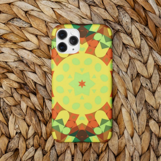 Capa Para iPhone 11 Retro Mandala Flor Amarelo Laranja e Verde (Criador carregado)