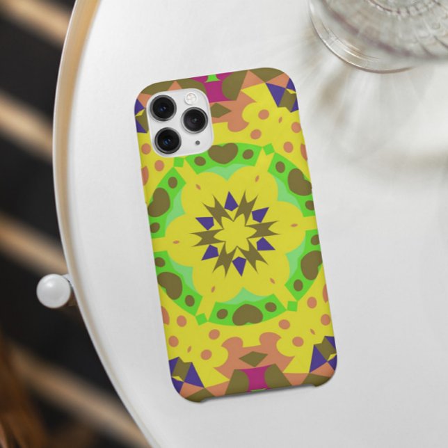 Capa Para iPhone 11 Retro Mandala Flor Amarelo Laranja Verde e Rosa (Criador carregado)