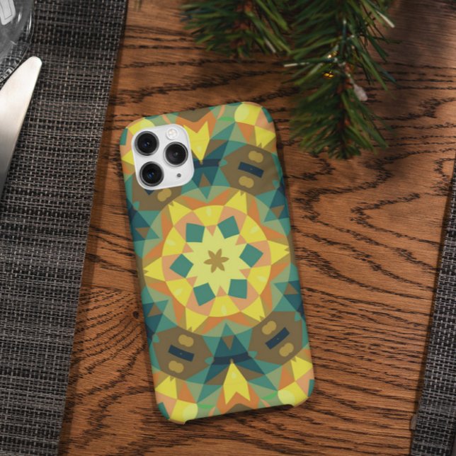 Capa Para iPhone 11 Retro Mandala Flor Amarelo Verde e Laranja (Criador carregado)