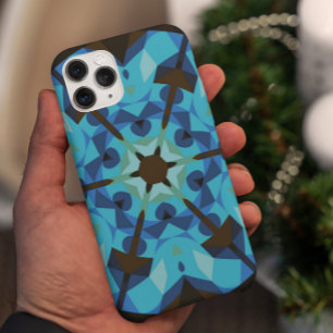 Capa Para iPhone 11 Retro Mandala Flor Azul e Laranja