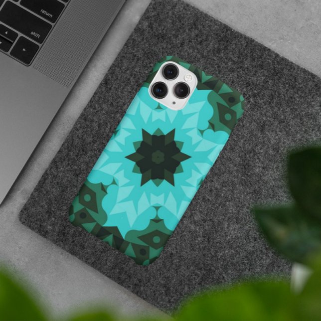 Capa Para iPhone 11 Retro Mandala Flor Azul e Verde (Criador carregado)