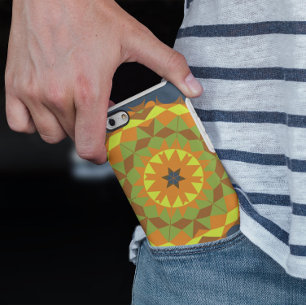 Capa Para iPhone 11 Retro Mandala Flor Azul Laranja e Amarelo