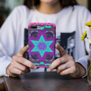 Capa Para iPhone 11 Retro Mandala Flor Azul Púrpura e Rosa
