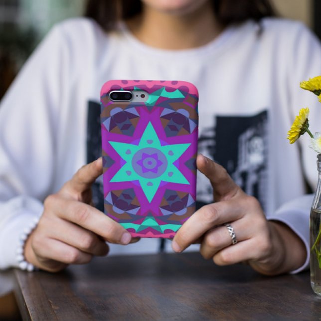 Capa Para iPhone 11 Retro Mandala Flor Azul Púrpura e Rosa (Criador carregado)