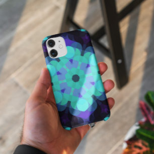 Capa Para iPhone 11 Retro Mandala Flor Azul Roxo e Verde
