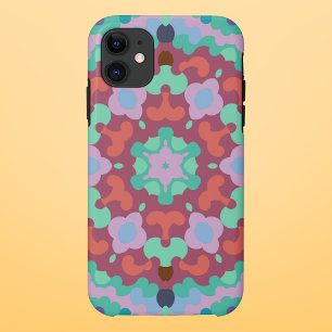 Capa Para iPhone 11 Retro Mandala Flor Azul Vermelho e Teto