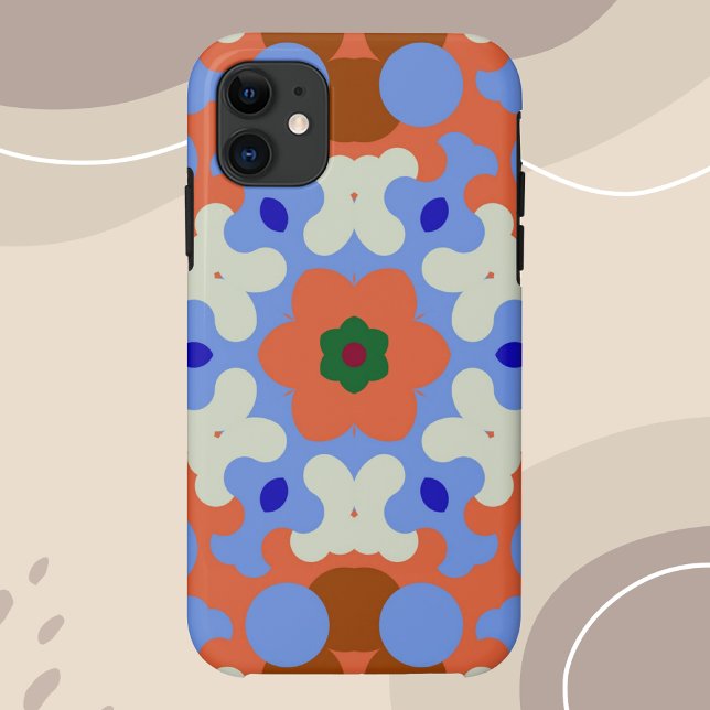 Capa Para iPhone 11 Retro Mandala Flor Laranja Azul e Amarelo (Criador carregado)