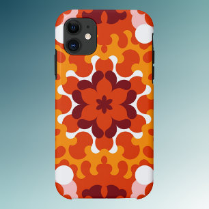 Capa Para iPhone 11 Retro Mandala Flor Laranja Branco e Amarelo