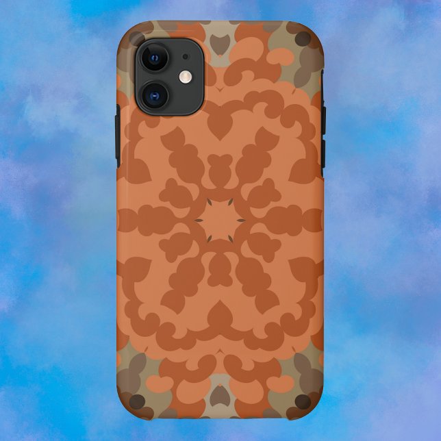 Capa Para iPhone 11 Retro Mandala Flor Laranja e Tan (Criador carregado)