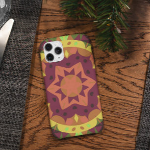 Capa Para iPhone 11 Retro Mandala Flor Púrpura Laranja e Verde