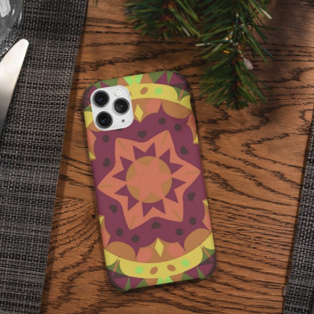 Capa Para iPhone 11 Retro Mandala Flor Púrpura Laranja e Verde (Criador carregado)