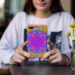 Capa Para iPhone 11 Retro Mandala Flor Rosa Verde e Azul