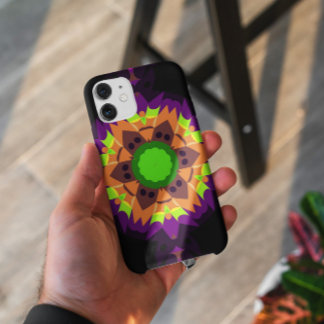 Capa Para iPhone 11 Retro Mandala Flor Verde Laranja e Roxo