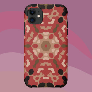 Capa Para iPhone 11 Retro Mandala Flor Vermelho e Castanho