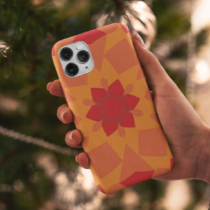 Capa Para iPhone 11 Retro Mandala Flor Vermelho e Laranja