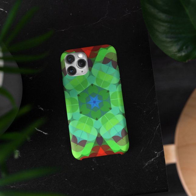Capa Para iPhone 11 Retro Mandala Flor Vermelho e Verde (Criador carregado)
