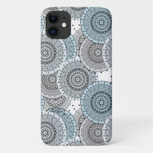 Capa Para iPhone 11 Retro, padrão retrô, azul e cinza, elegante