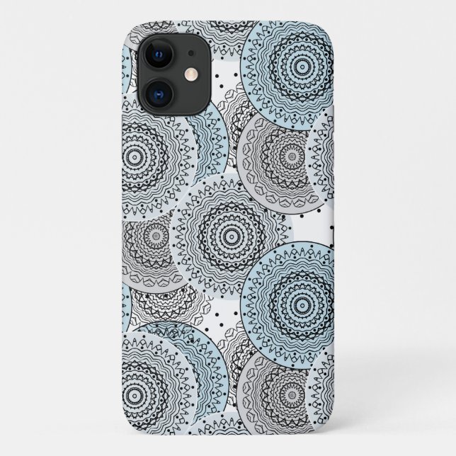 Capa Para iPhone 11 Retro, padrão retrô, azul e cinza, elegante (Verso)