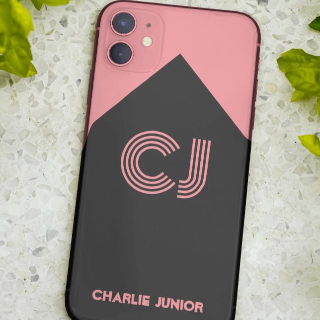 Capa Para iPhone 11 Retro preto e rosa monograma (Criador carregado)