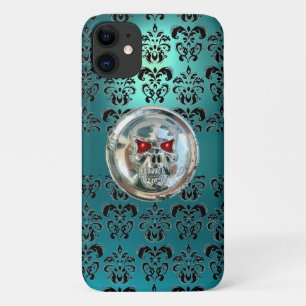 Capa Para iPhone 11 RIDEZ DO CRÂNIO TORQUOISTA AZUL DAMASK vermelho pr