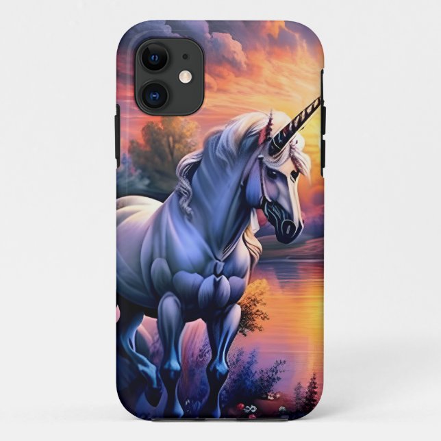 Capa Para iPhone 11 Rio Unicórnio do Lago Sunset Sete (Verso)