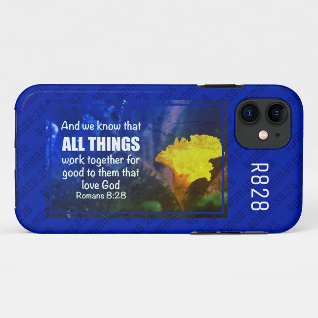 Capa Para iPhone 11 Romanos 8:28 TUDO Azul (Verso (horizontal))