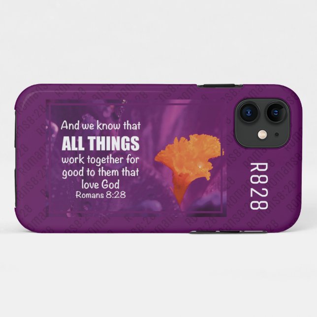 Capa Para iPhone 11 Romanos 8:28 | TUDO TRABALHA EM CONJUNTO Roxo (Verso (horizontal))