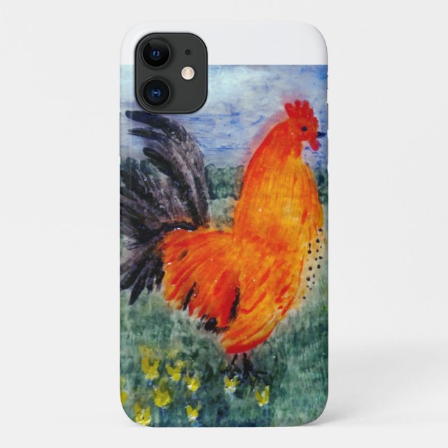 Capa Para iPhone 11 Rooster Chicken Art (Verso)