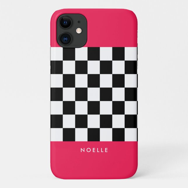Capa Para iPhone 11 Rosa brilhante e xadrez (Verso)
