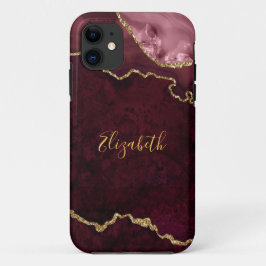 Capa Para iPhone 11 Rosa de Aquarela Dourada de Marble Agate Geode
