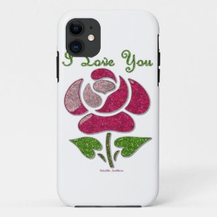 Capa Para iPhone 11 Rosa De Estêncil Rosa Eu Te Amo