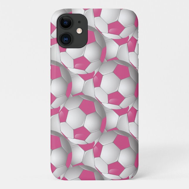 Capa Para iPhone 11 Rosa do teste padrão da bola de futebol (Verso)