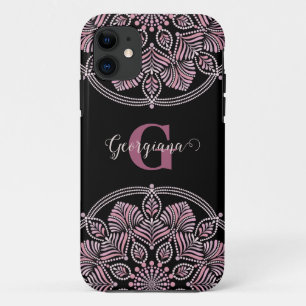 Capa Para iPhone 11 Rosa Dot Mandala Monogramas