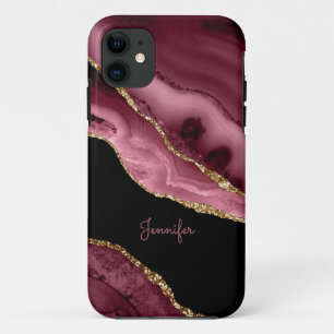 Capa Para iPhone 11 Rosa Dourada Poeirenta Moderna Cristal de Ágata Pe