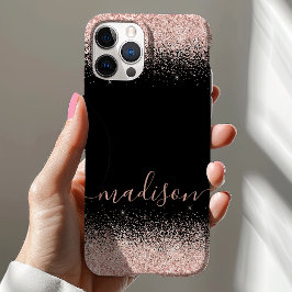 Capa Para iPhone 11 Rosa Dourado Glitter Confete Preto Personalizado