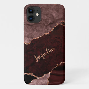 Capa Para iPhone 11 Rosa Dourado Marble Geode Burgundy - Nome Moderno