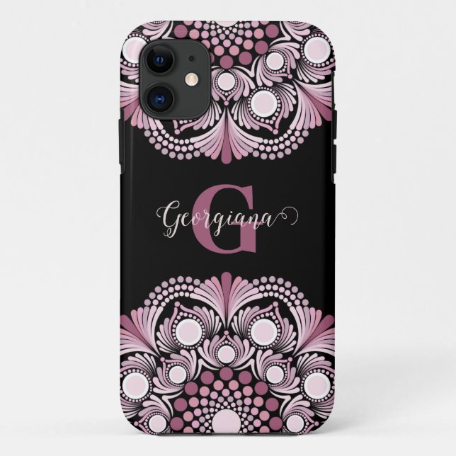 Capa Para iPhone 11 Rosa Dusky Personalizado Boho Floral Dot Mandala (Verso)