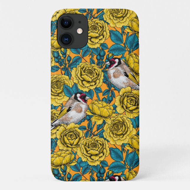 Capa Para iPhone 11 Rosa, flores e aves-pintadas (Verso)