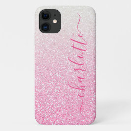 Capa Para iPhone 11 Rosa Moderno Ombre Glitter Feminino Chic Personali