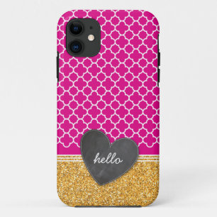 Capa Para iPhone 11 Rosa NA MODA do brilho do coração do quadro do
