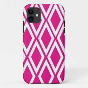 Capa Para iPhone 11 Rosa Quente e Diamantes Brancos