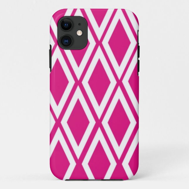 Capa Para iPhone 11 Rosa Quente e Diamantes Brancos (Verso)
